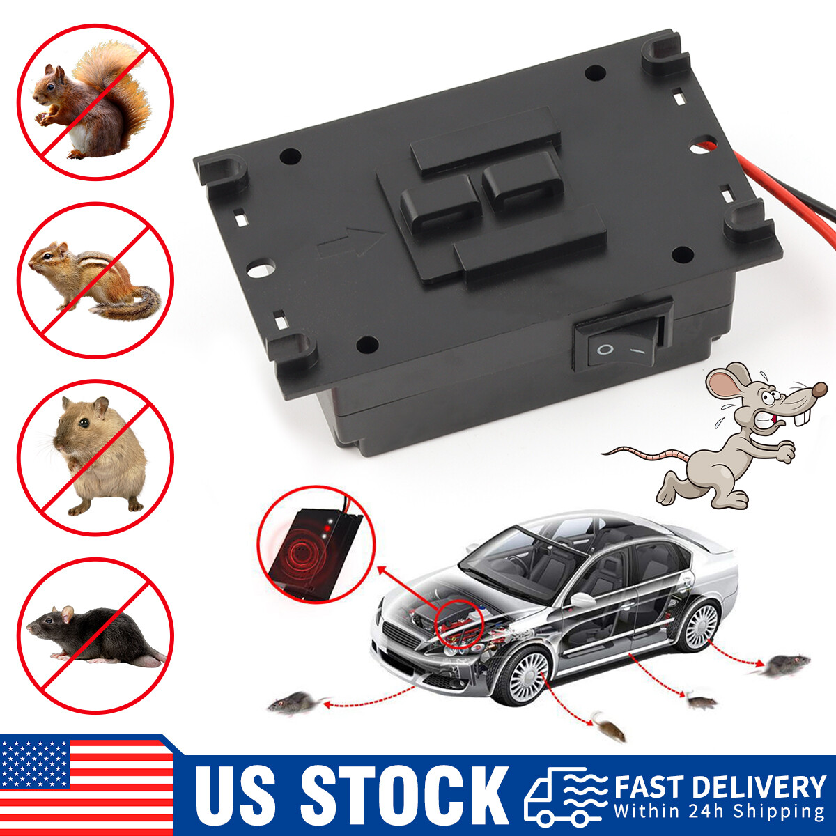 Ultrasonic Rodent Repellent Drive away cats For Cars Indoor&Outdoor Strobe Light