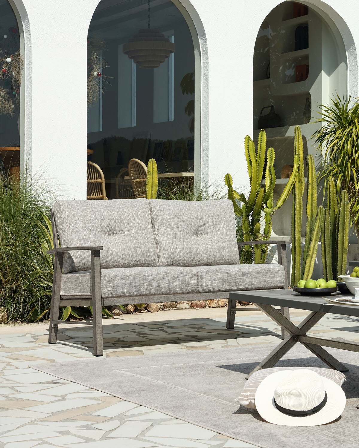 SeeHill 4 Piece Patio Conversation Sets Limed Oak Aluminum Patio Furniture Set