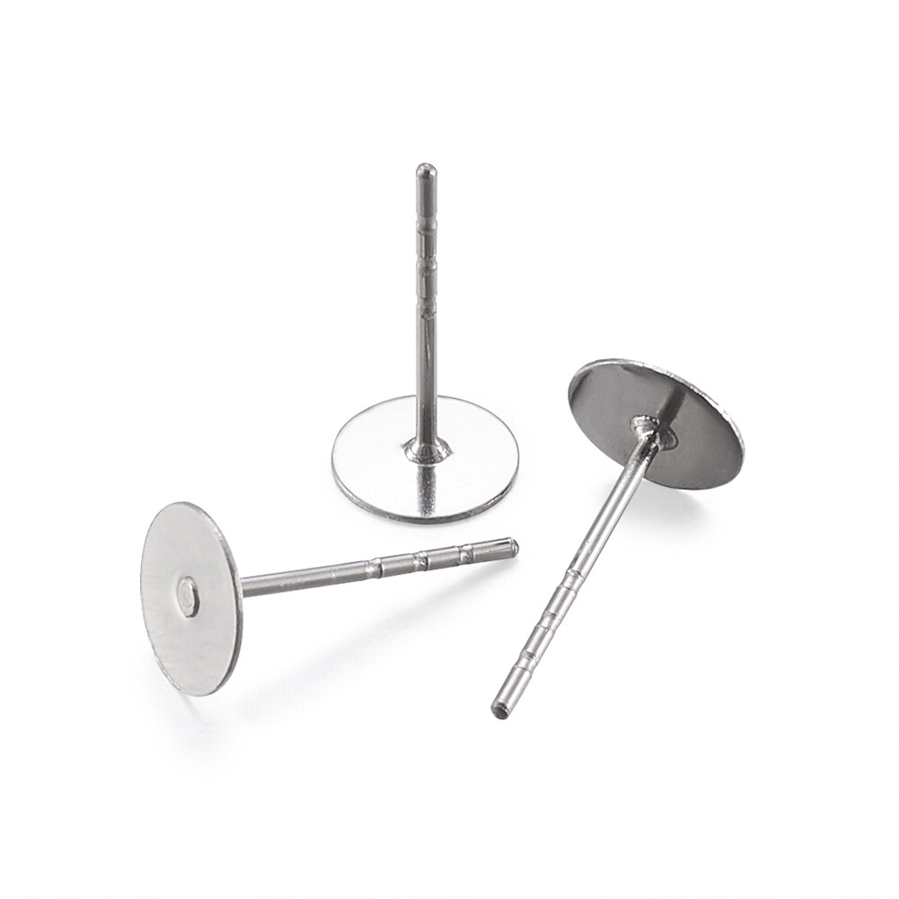 500x Surgical Stainless Steel Flat Round Blank Peg Stud Earring Setting Tray 6mm