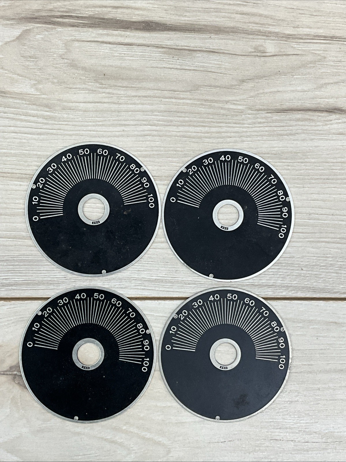 Lot of 4 Vintage 3" Aluminum Tuning Dial Plates 0–100 Scale Ham Radio Parts