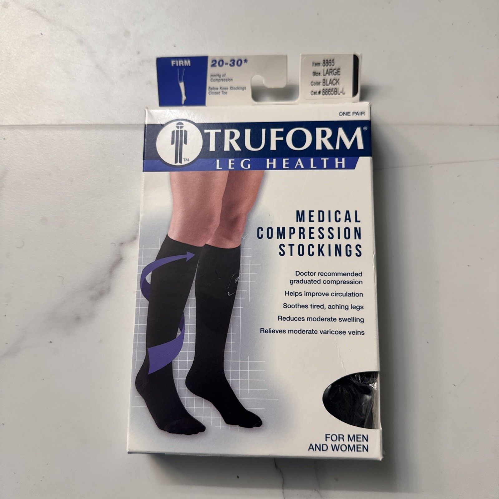 Truform Leg Health Compression Stocking 20-30mmHg Firm Black Knee Length LARGE