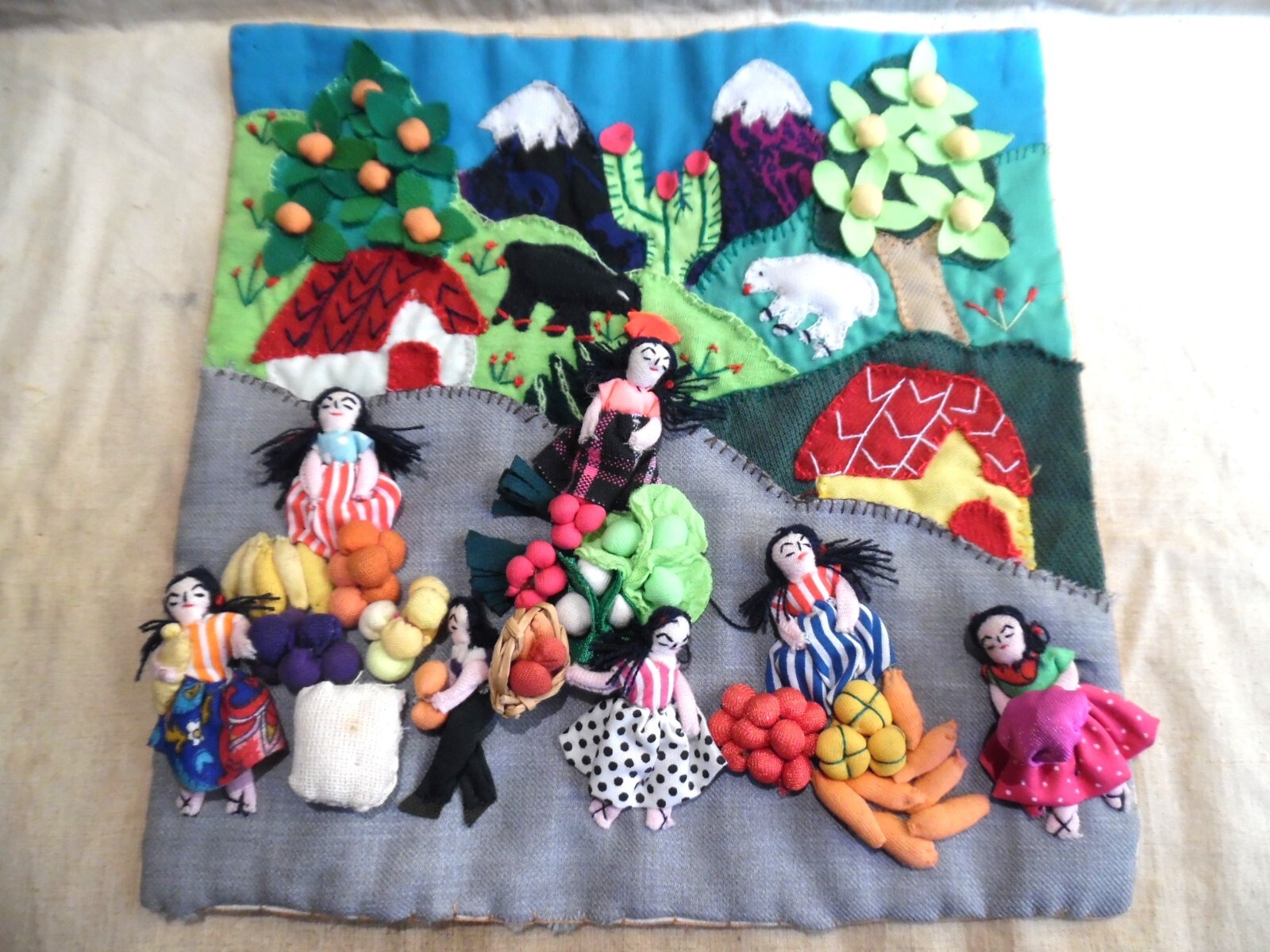 Arpillera Peruvian Quilt Folk Art Of Peru About 10"×10"