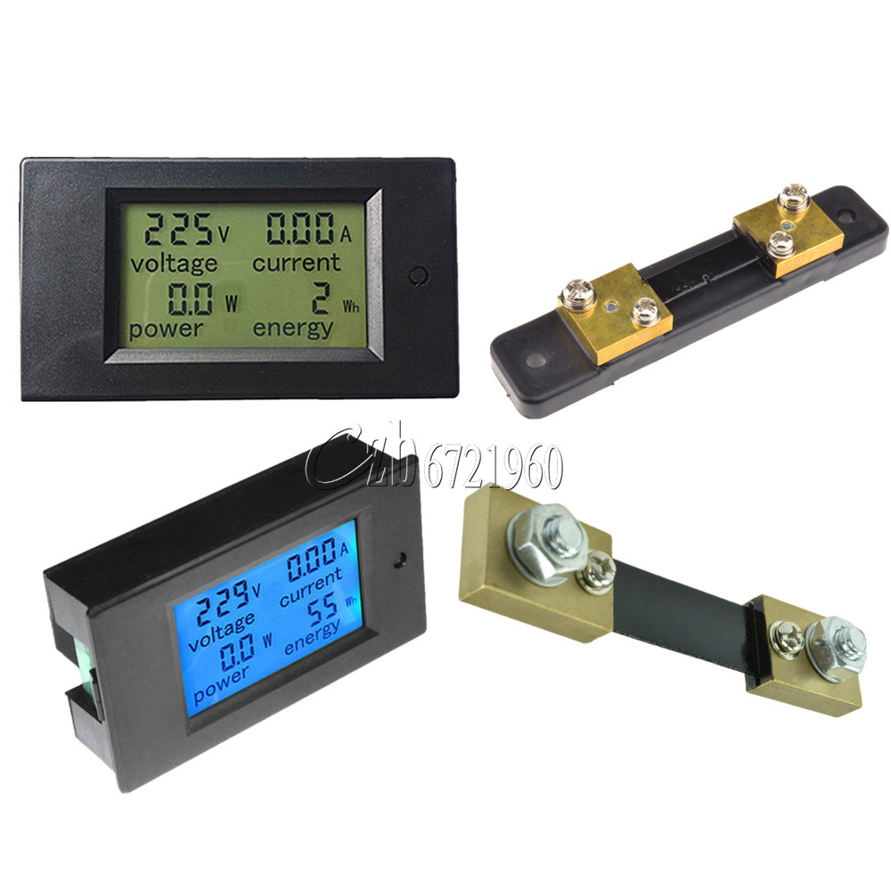 AC/DC 6.5~100V 20/50/100A LCD Combo Panel Display Volt Amp Power Watt Meter