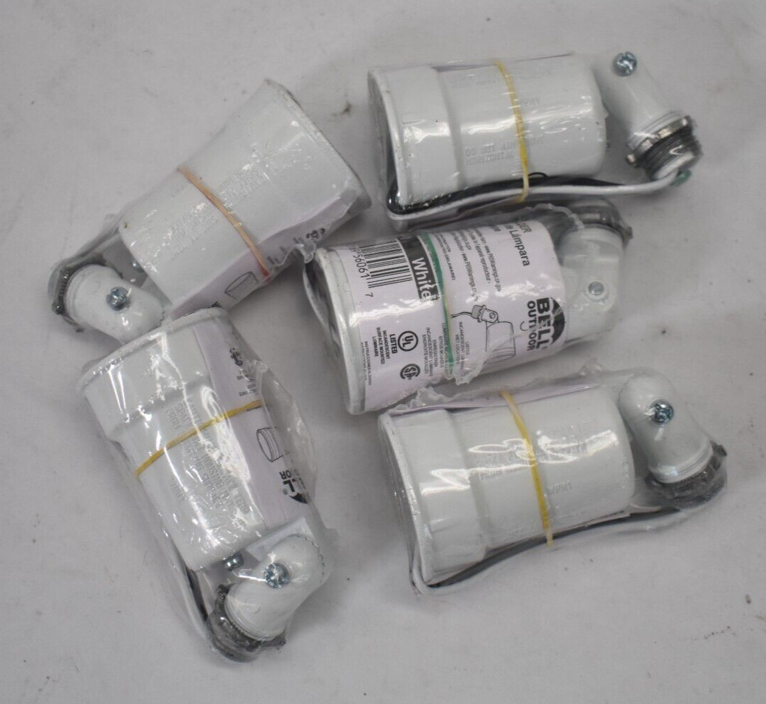 Lot of 5 Raco Bell Outdoor Lampholders White 5606-1 LH150-2-W Porcelain