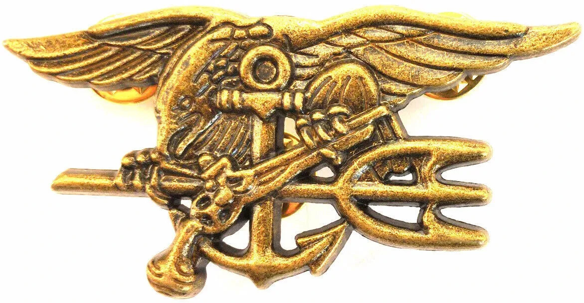 US Navy SEALS Special Warfare SEAL Team Trident Insignia ANTIQUE GOLD Badge Pin