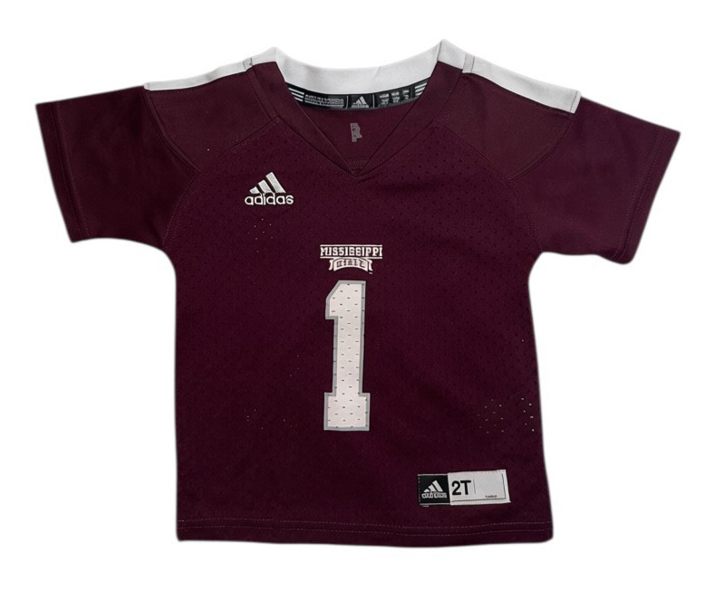 Adidas Mississippi State Bulldogs #1 Jersey Toddler 2T Maroon Football NCAA NEW