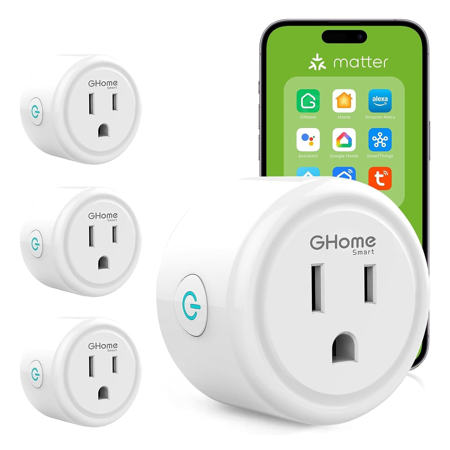 Plug Matter 15A, Wifi Smart Plugs Compatible with Alexa, Apple Home, Siri, Googl