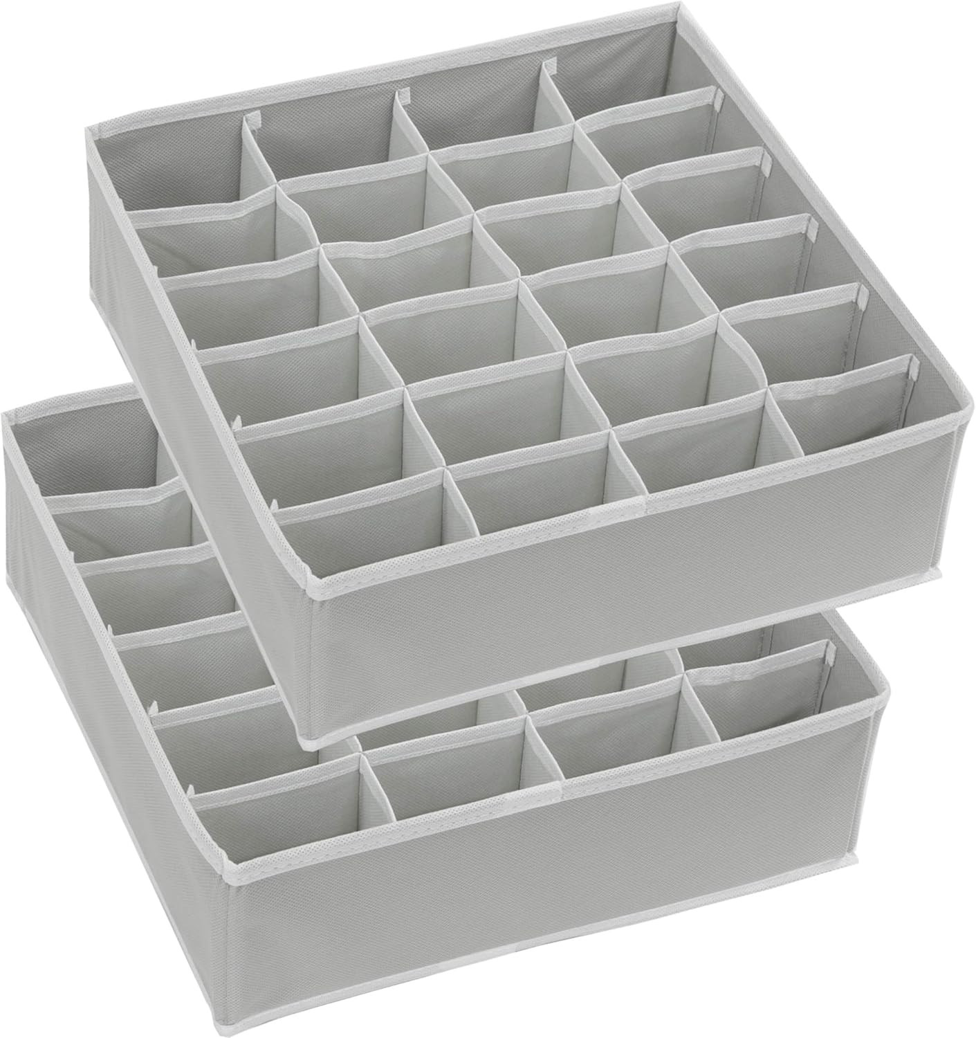 2 Pack Closet Sock Organizer, 24 Cell Drawer Divider, Gray