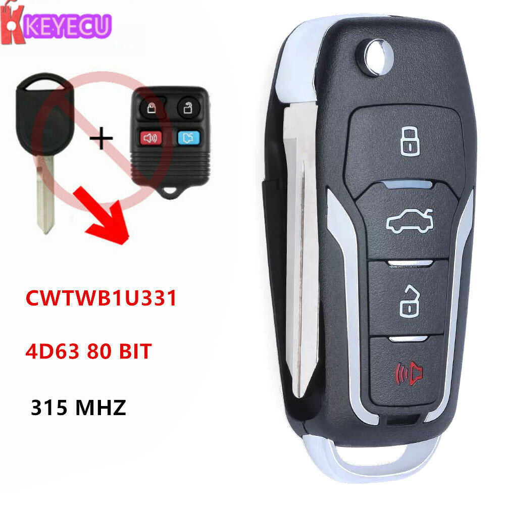 Upgraded Flip KEY Remote Car Key Fob 315MHz 4D63 80 BIT Chip for Ford CWTWB1U331