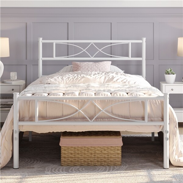 Metal Bed frame Platform Bed with Curved Design Headboard Twin/Full/Queen
