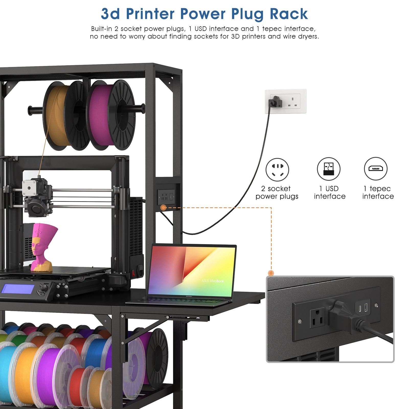 3D Printer Workbench Heavy Duty 3D Printer Table Stand for Home Office Workshop