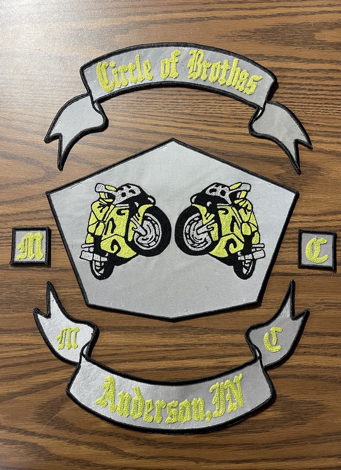 Large Vintage MC Motorcycle Club Patch Cut Set Embroidery Circle Of Brothas IN