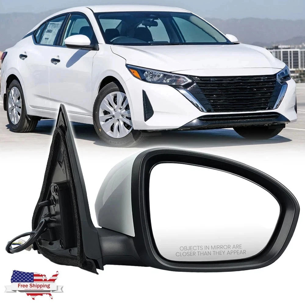 White Right Side Mirror w/ Power Adjust Manual Fold for Nissan Sentra 2020-2025