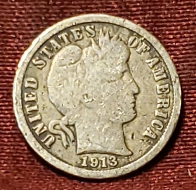 1913-P Barber Dime 90% Silver Free Shipping