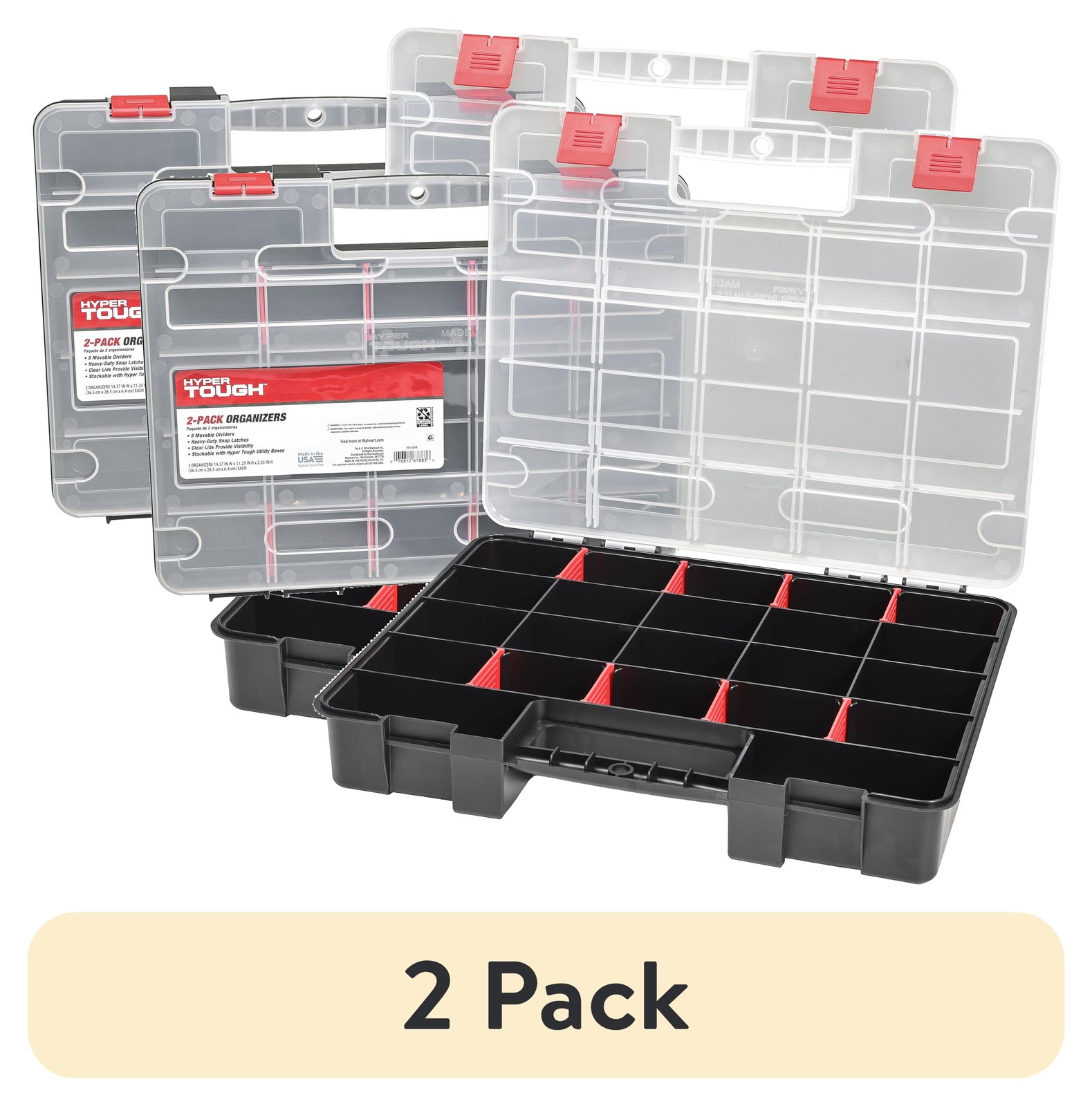 (2 Pack)  2-Pack Organizer, Stackable Plastic with 8 Movable Dividers, 93512638