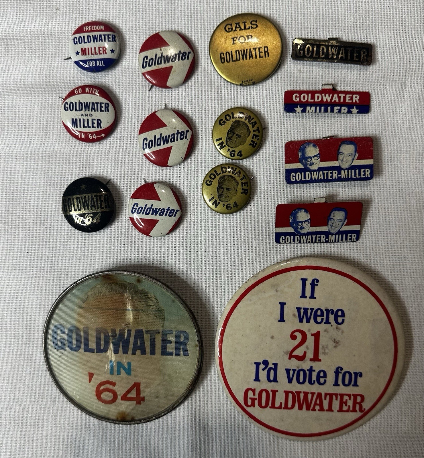 Lot of 15 Vintage Goldwater Presidential/ Political Pins