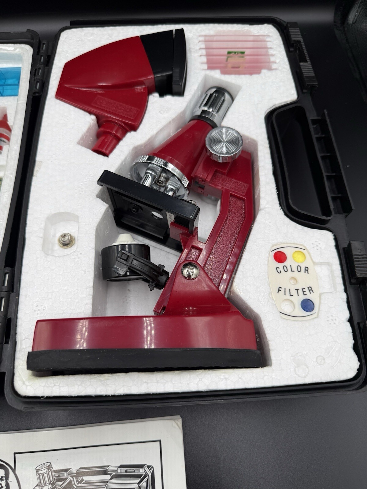 Vintage Tasco red microscope kit, 601200-4F model, includes Carrying Case
