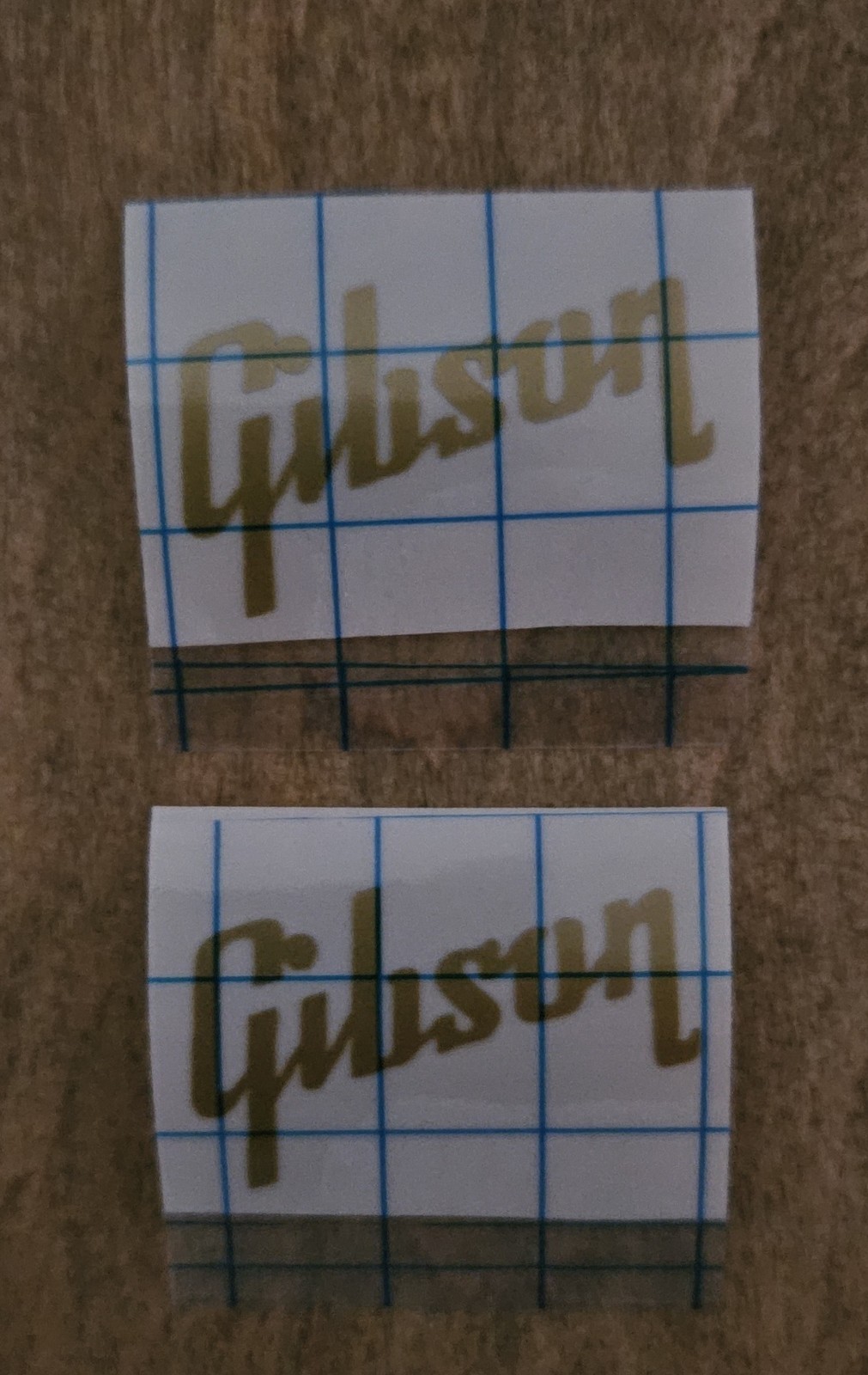 2 Gold Decal Headstock Logos, Die-Cut Vinyl Decal, SG, Les Paul Gibson