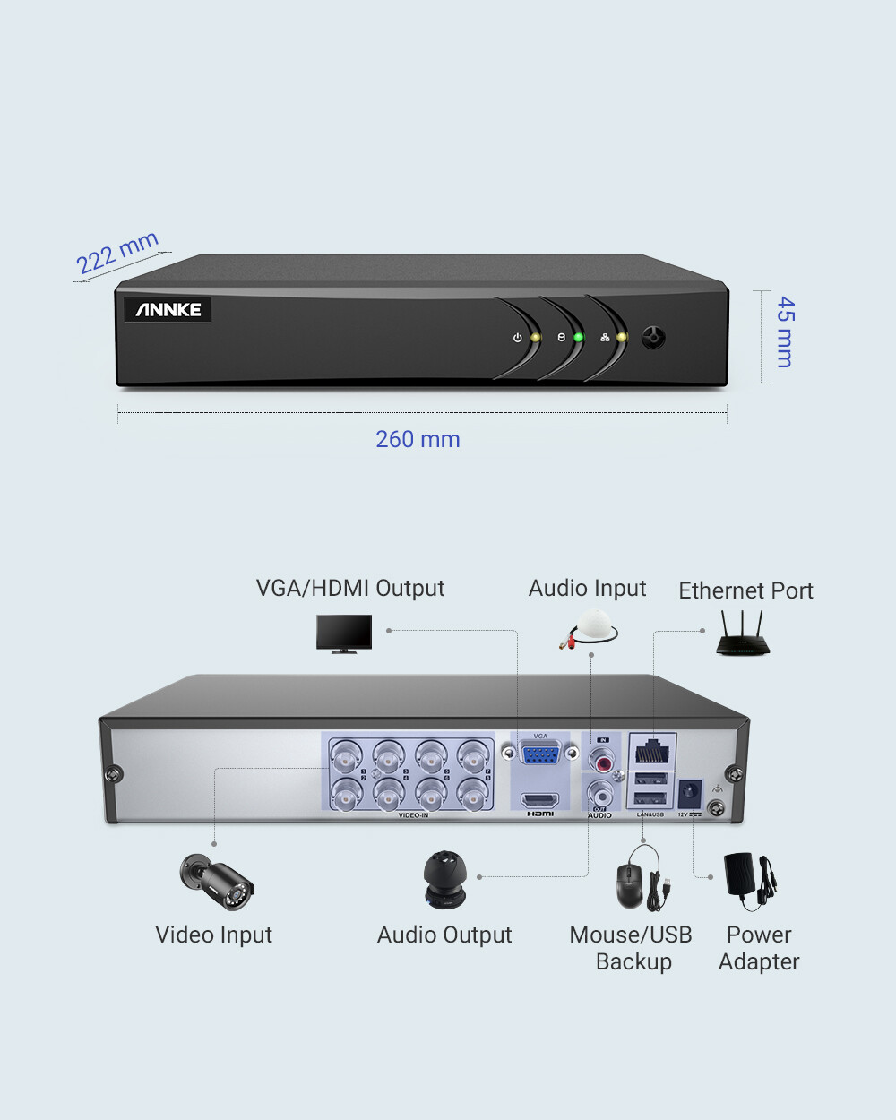 ANNKE 8CH 16CH 2MP 5MP Lite 4K 8MP DVR Recorder for CCTV Security Camera System