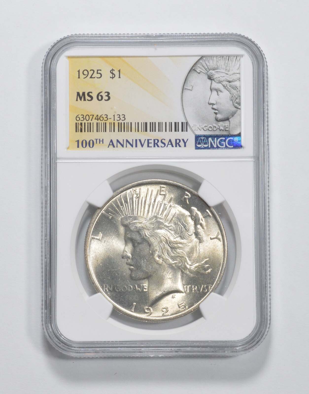 1925 MS63 Peace Silver Dollar 100th Anni 2021 Special Label NGC Graded