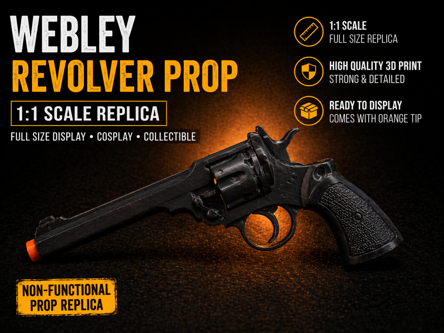 Webley Revolver Prop 1:1 Scale Replica Display Cosplay Collectible w/ Orange Tip