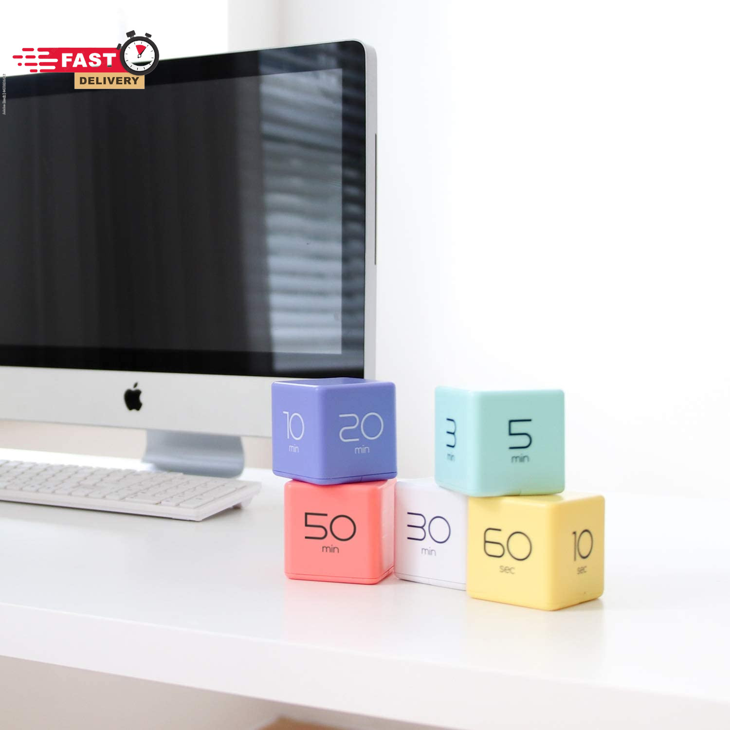 Mooas Cube Timer (White), Timers Cube Flip Block Timers Productivity Gravity Sen