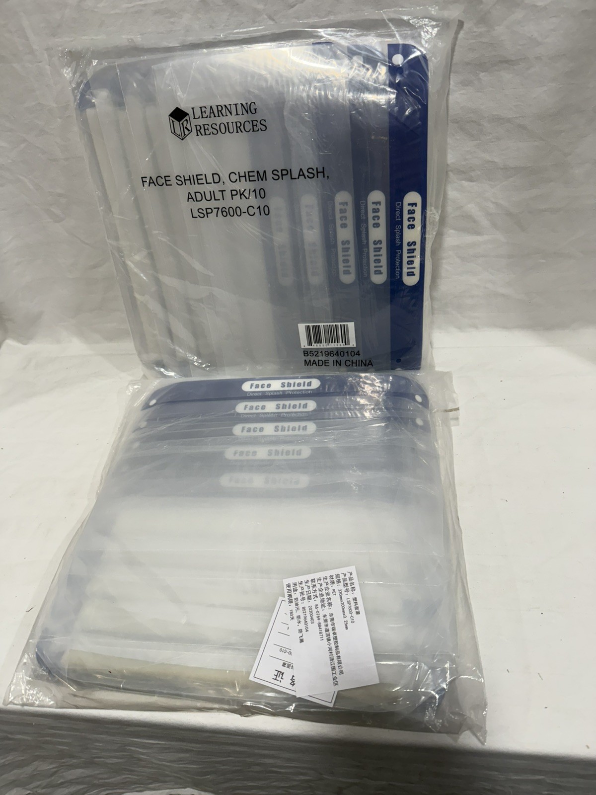 20 Adult PPE Face Shield LSP7600-C10 Reusable Individually Wrapped