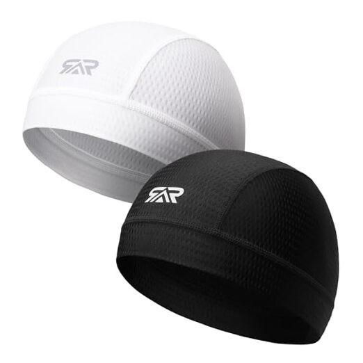 2 Pack Cooling Skull Caps - Lightweight Under Cap, Breathable Mesh Black+white