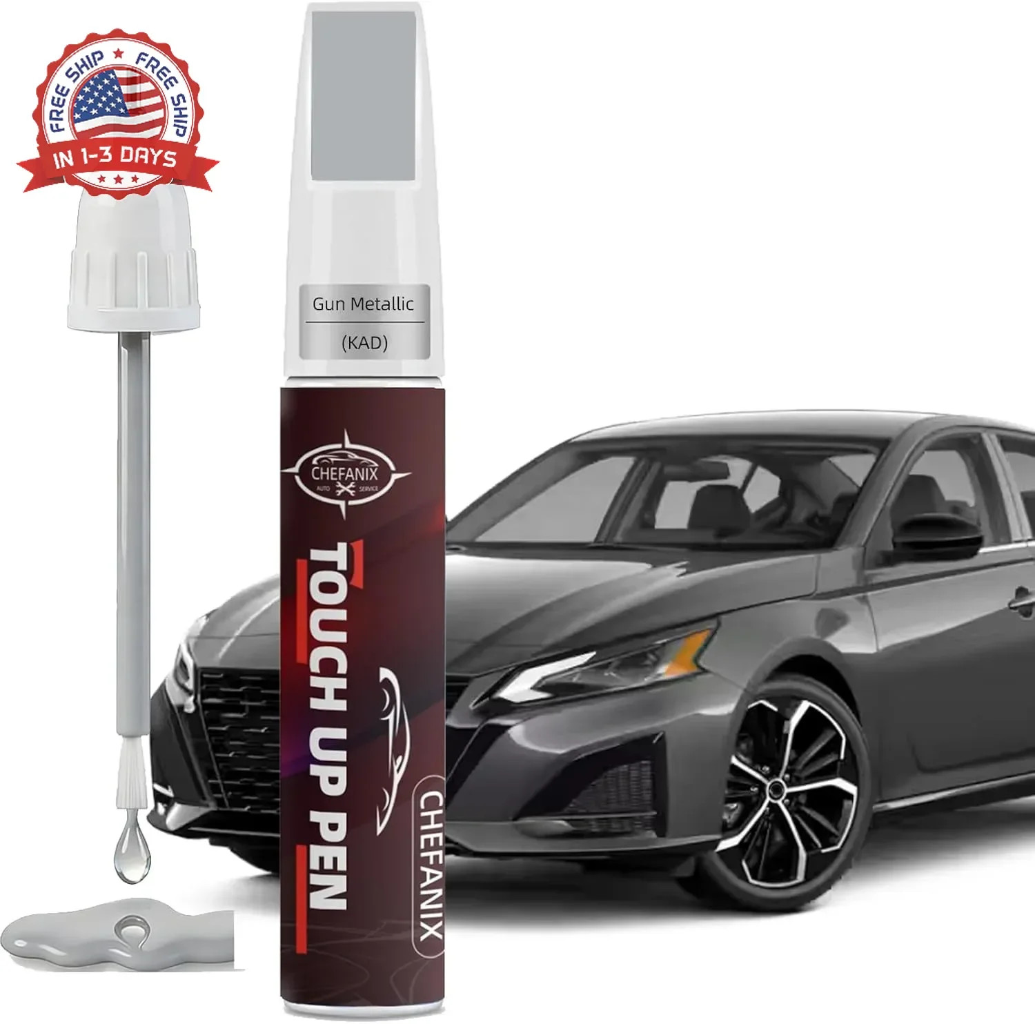 Gun Metallic(KAD) Touch Up Paint Pen Compatible with Nissan - Exact Color Match,