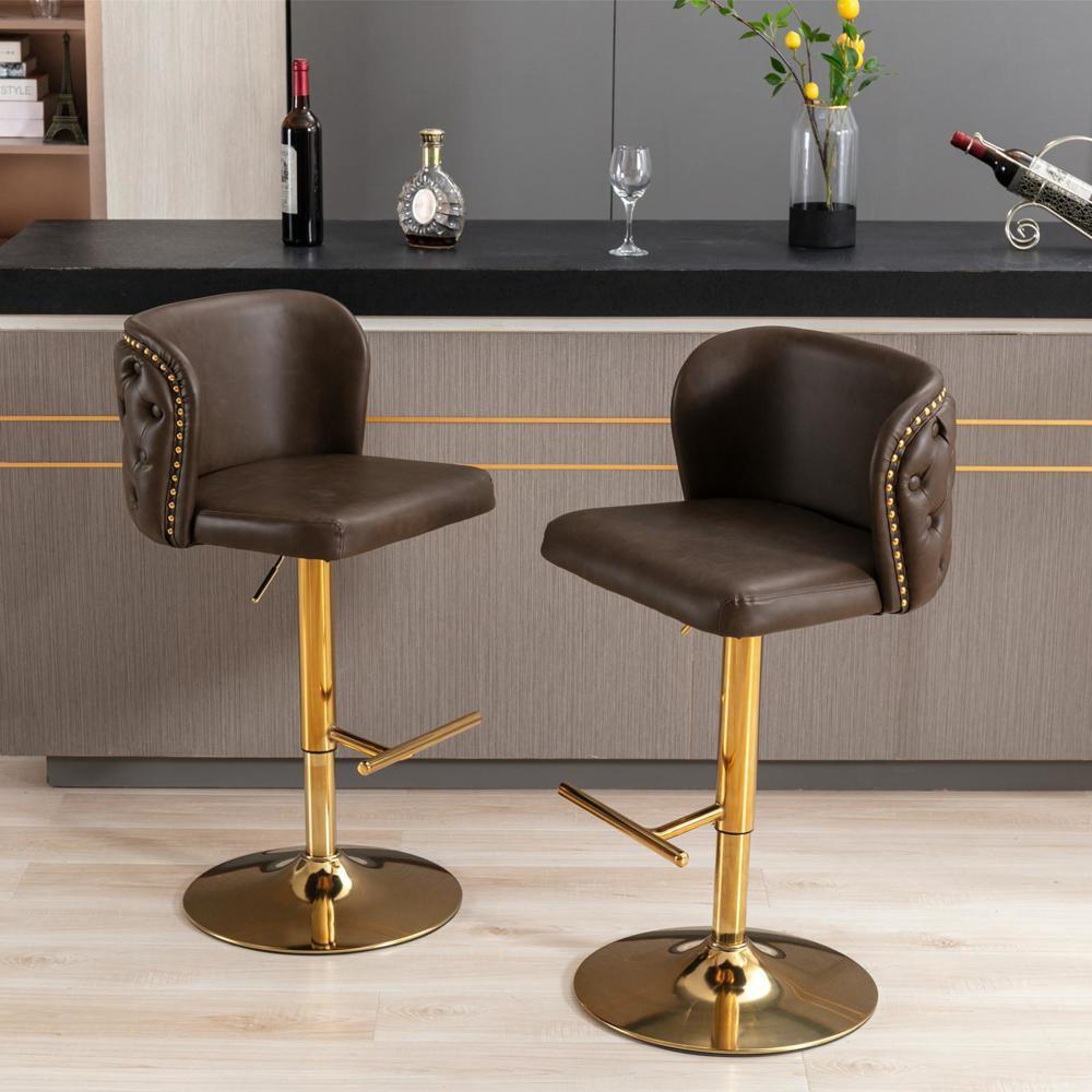 Set of 2 Modern Shape Design The Whole Back Tufted PU Upholstered Bar Stools