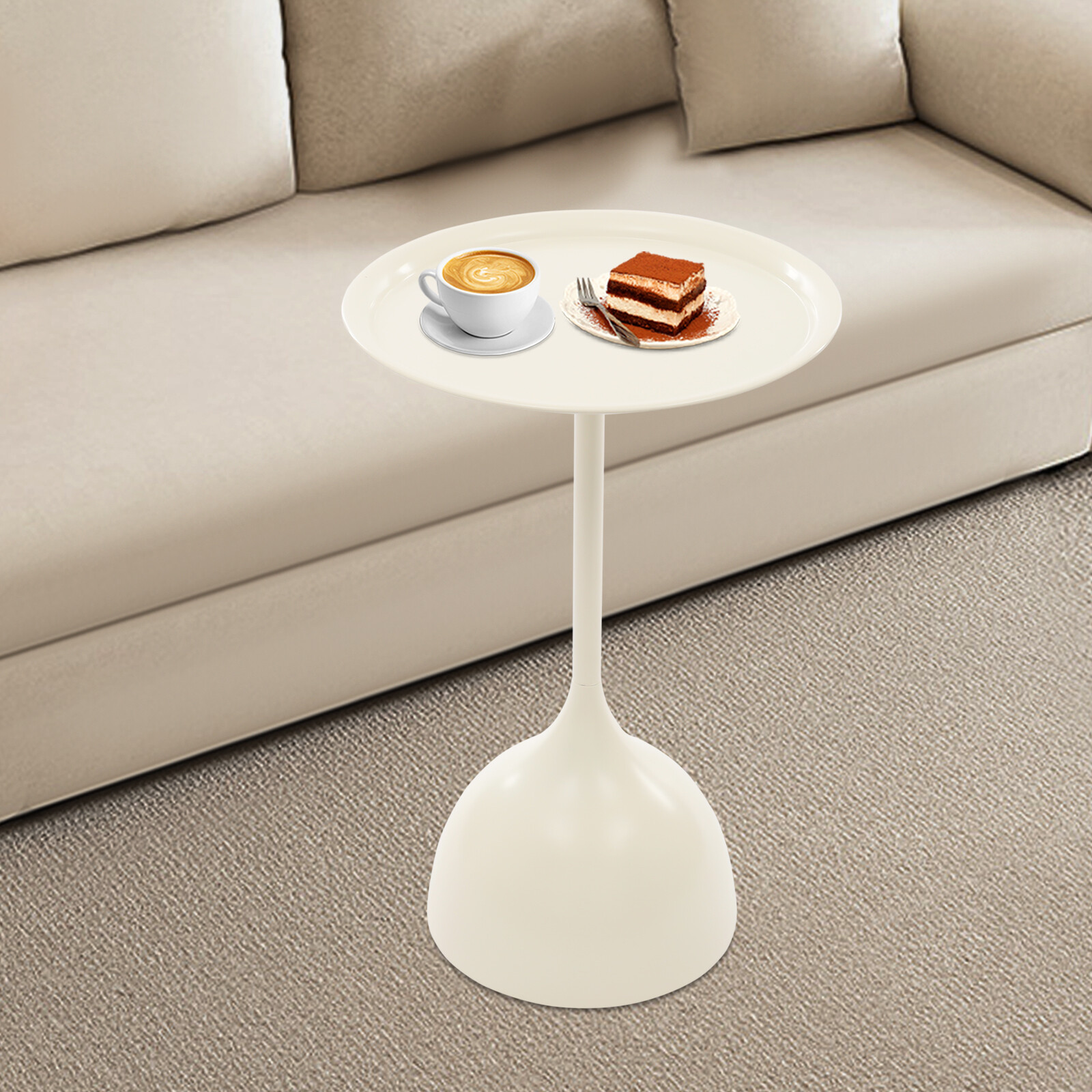 Modern Round Side Table in Cream White – Stylish & Durable Design