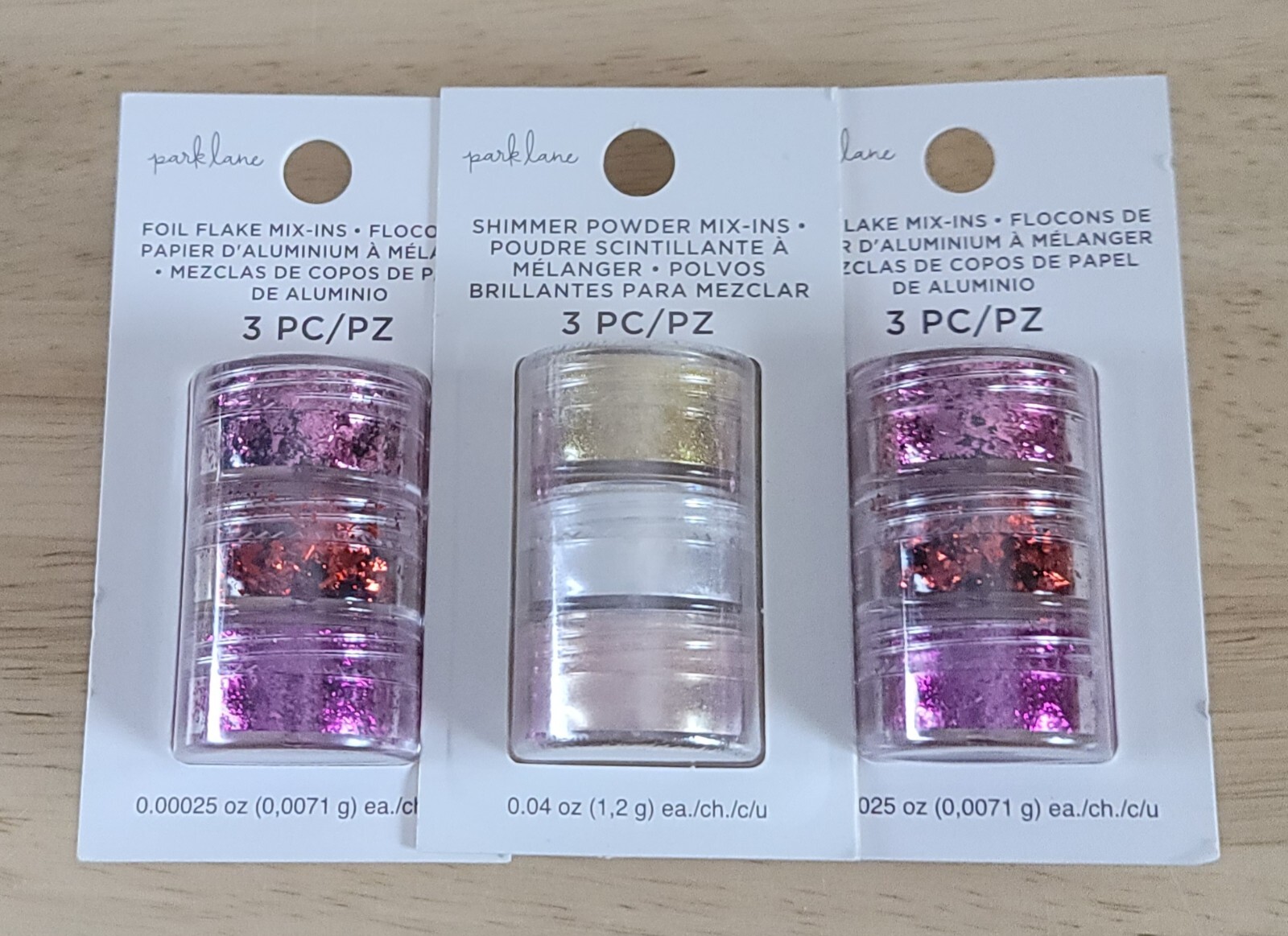 Park Lane SHIMMER POWDER & FOIL FLAKE MIX INS Lot of 3 Packs Reds-Pinks-Shimmers