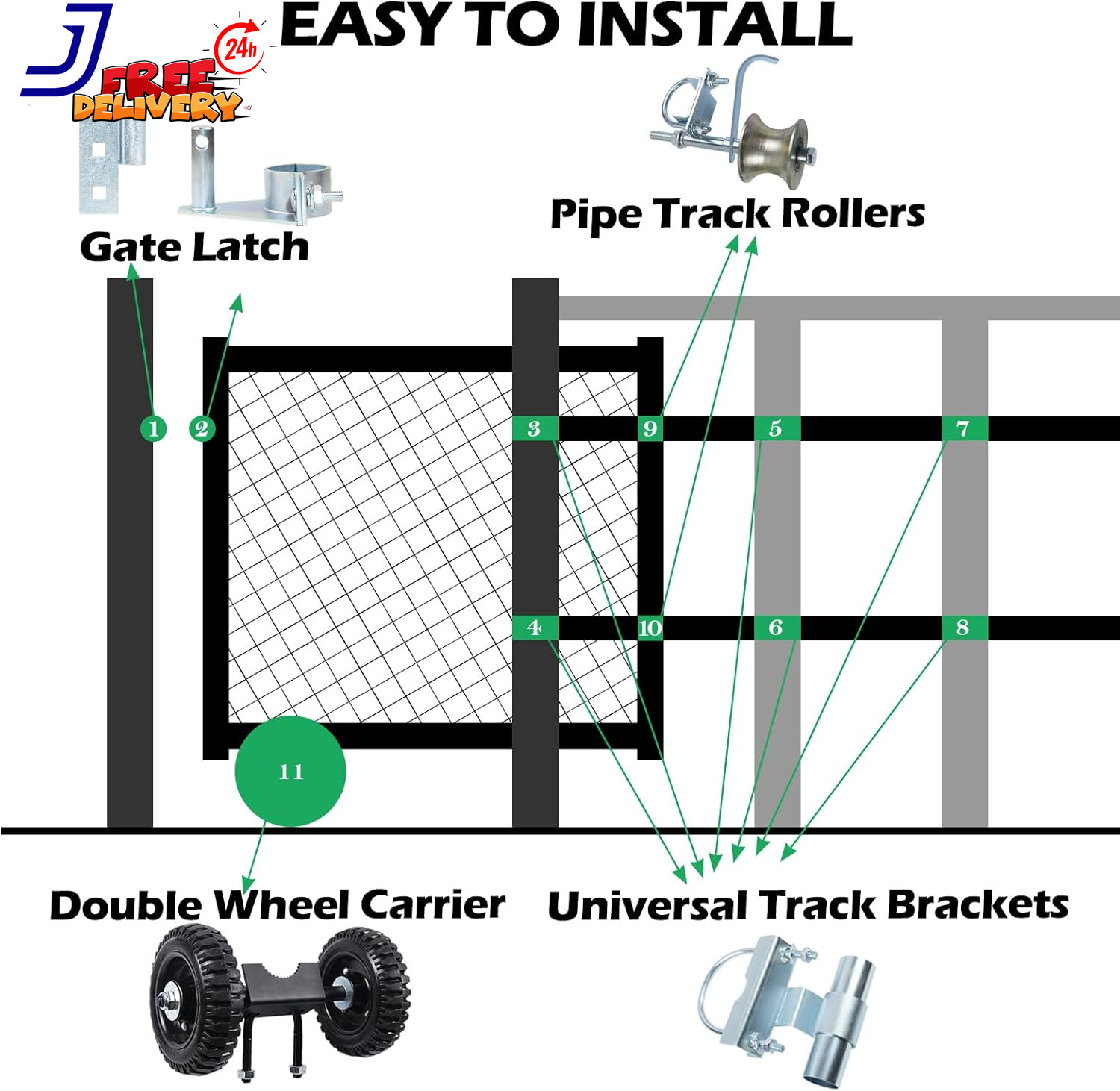 6" Wheels Rolling Gate Hardware Kit for Chain Link Gate Sliding Gate Hardware