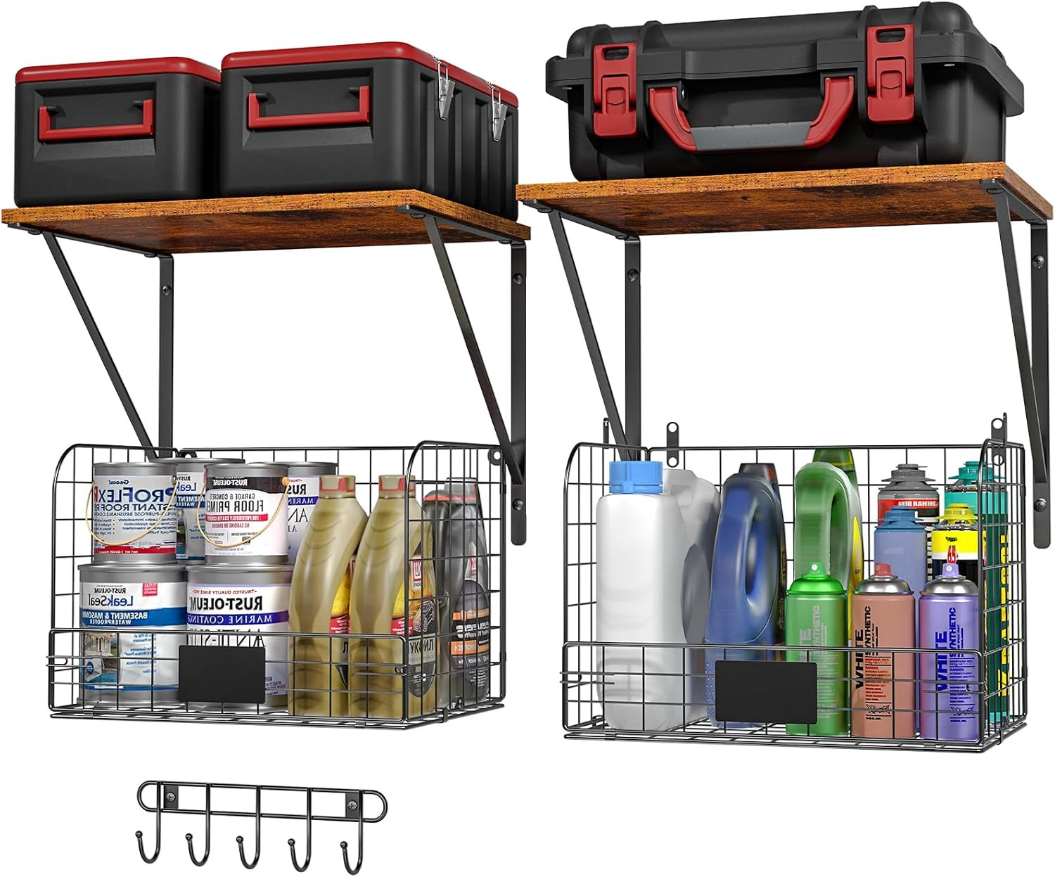 2 Pack Garage Shelves Wall Mounted with Wire Storage Baskets, Heavy Duty Garage