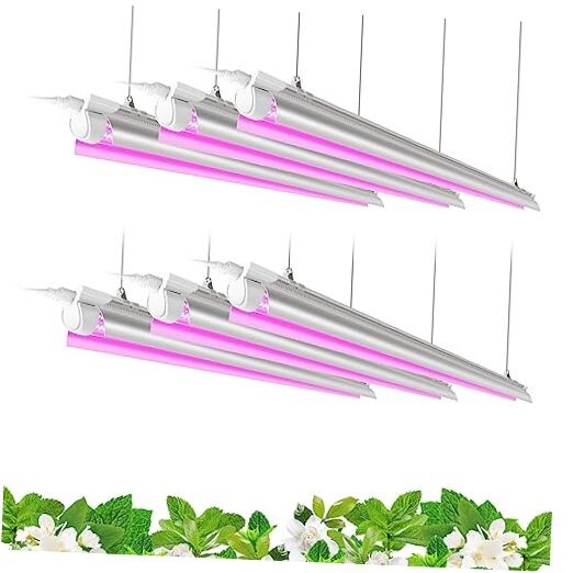 LED Grow Light, 252W(6 x 42W) 4ft T8, Full Spectrum, V-Shape with 4FT Pink