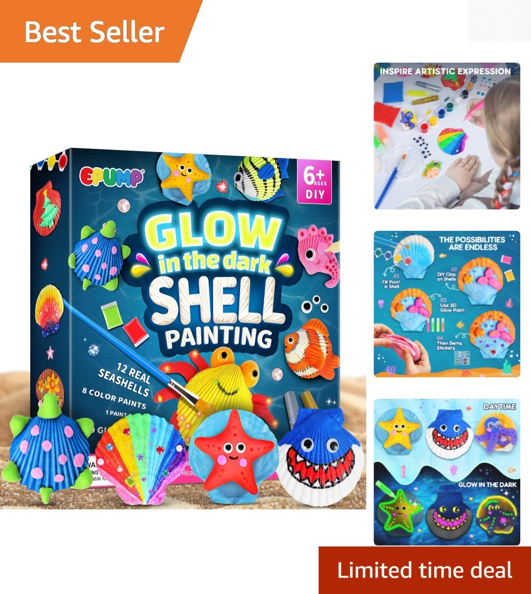 Glow in the Dark Seashell Painting Kit for Kids - All-in-One Craft Experience