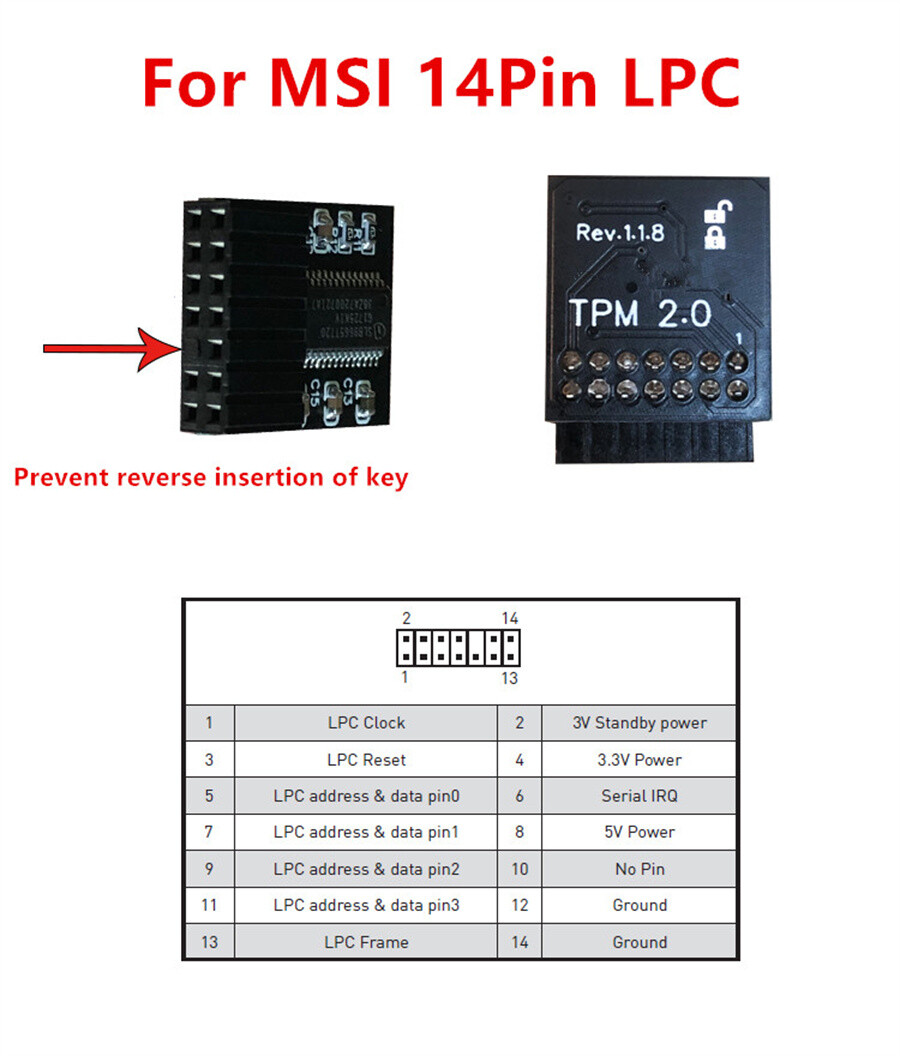 New TPM 2.0 Security module Trusted Platform Module for MSI 14PIN LPC MS-4136
