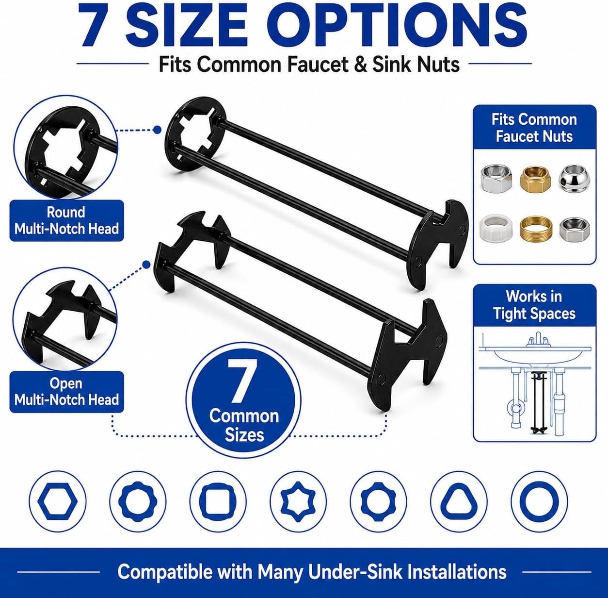 Efficient 2PCS Basin Wrench Set for Tight Spaces - Rotating Head & Metal Build