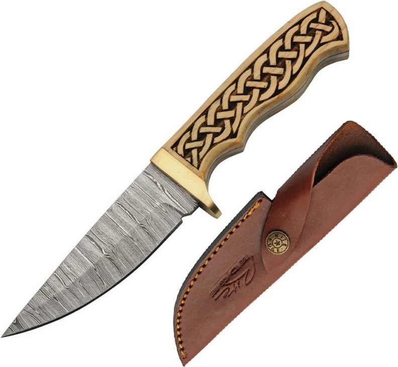 Damascus Celtic Band Fixed Knife 4" Damascus Steel Full Tang Blade Wood Handle