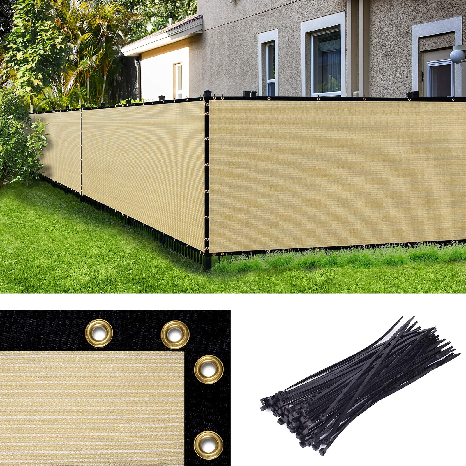 Amgo Beige 0 5' x 5 0' Fence Privacy Screen, Commercial Standard Heavy Duty W...