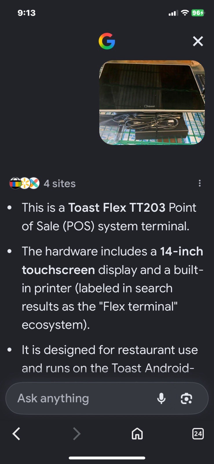 Toast Flex POS Terminal Data Processing System TT203, Printer , Card Reader