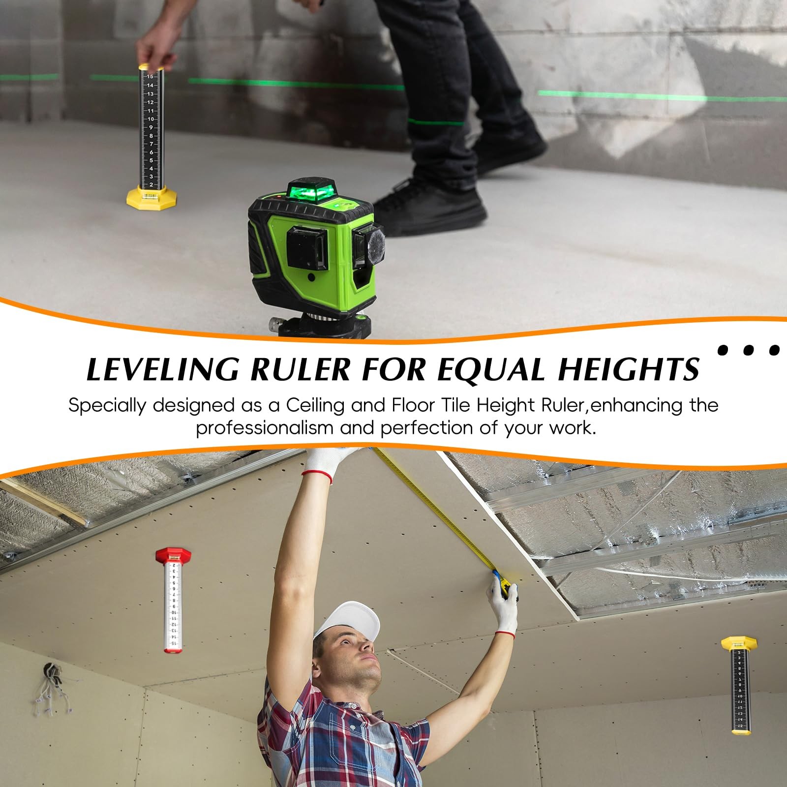 SAMIQU 2Pcs Ceiling and Floor Tile Ruler - Leveling with Magnetic Black