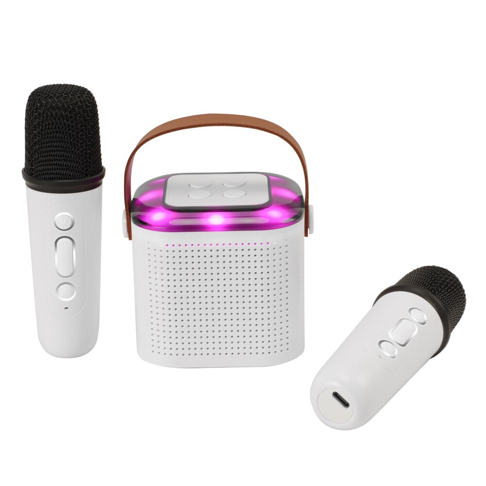 Portable White Bluetooth Karaoke Speaker Machine Kids Mics