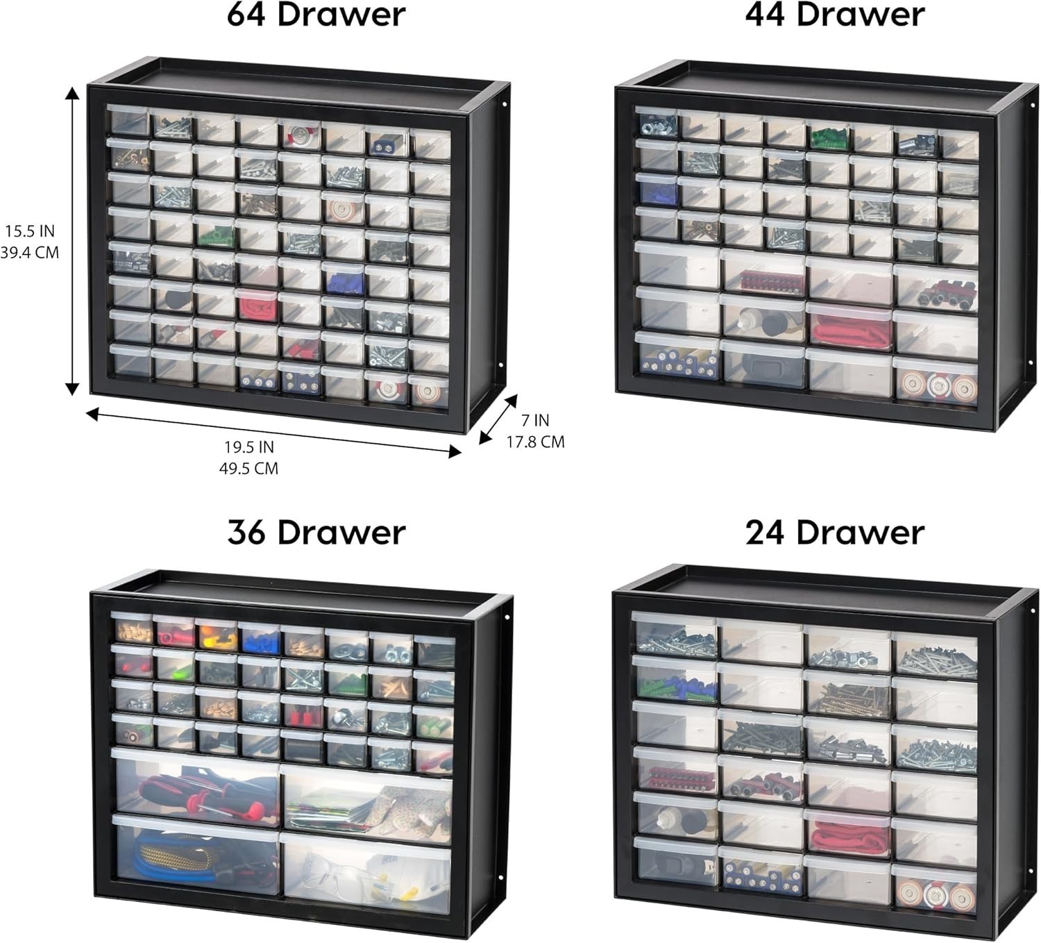 IRIS 64 Drawer Black Plastic Hardware Organizer Cabinet - Stackable Tool Storage