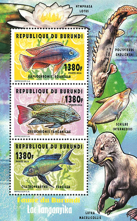 Burundi 2014 Perforated Stamp Block, Fish of Lake Tanganyka (I)