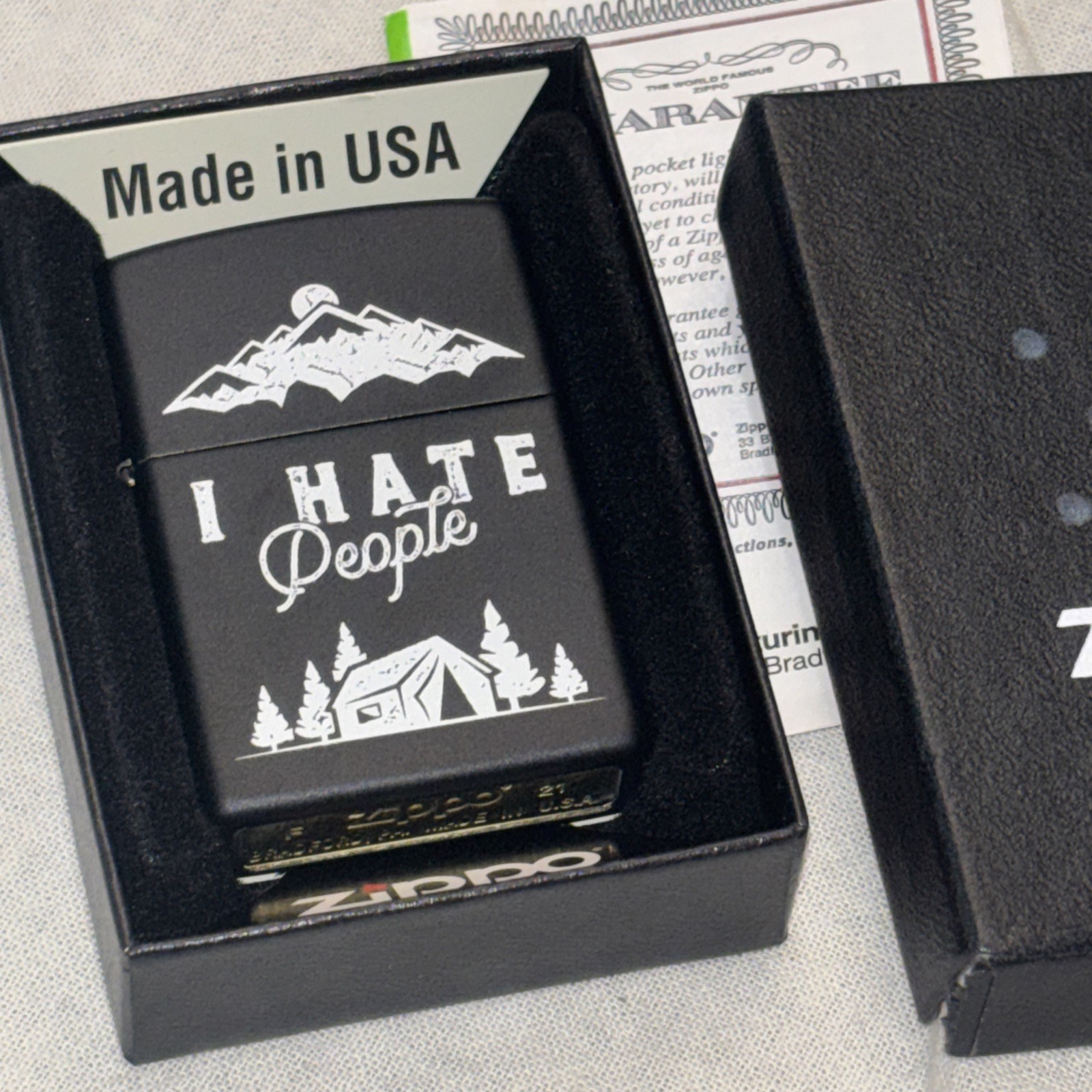 Zippo Lighter Camping I Hate People Sealed Nib