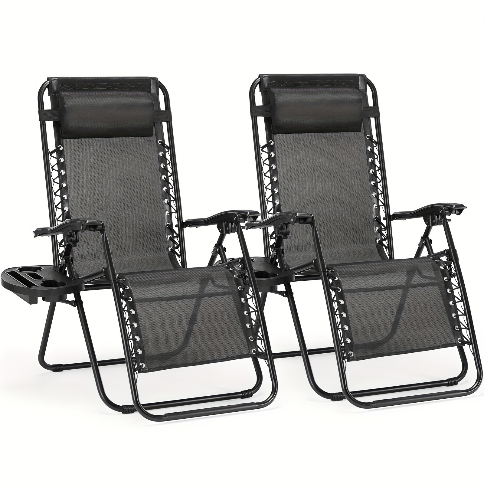 HOMEFLA 2Pcs Lounge Chair, Portable Recliner with Cup Holder Trays and Pillow