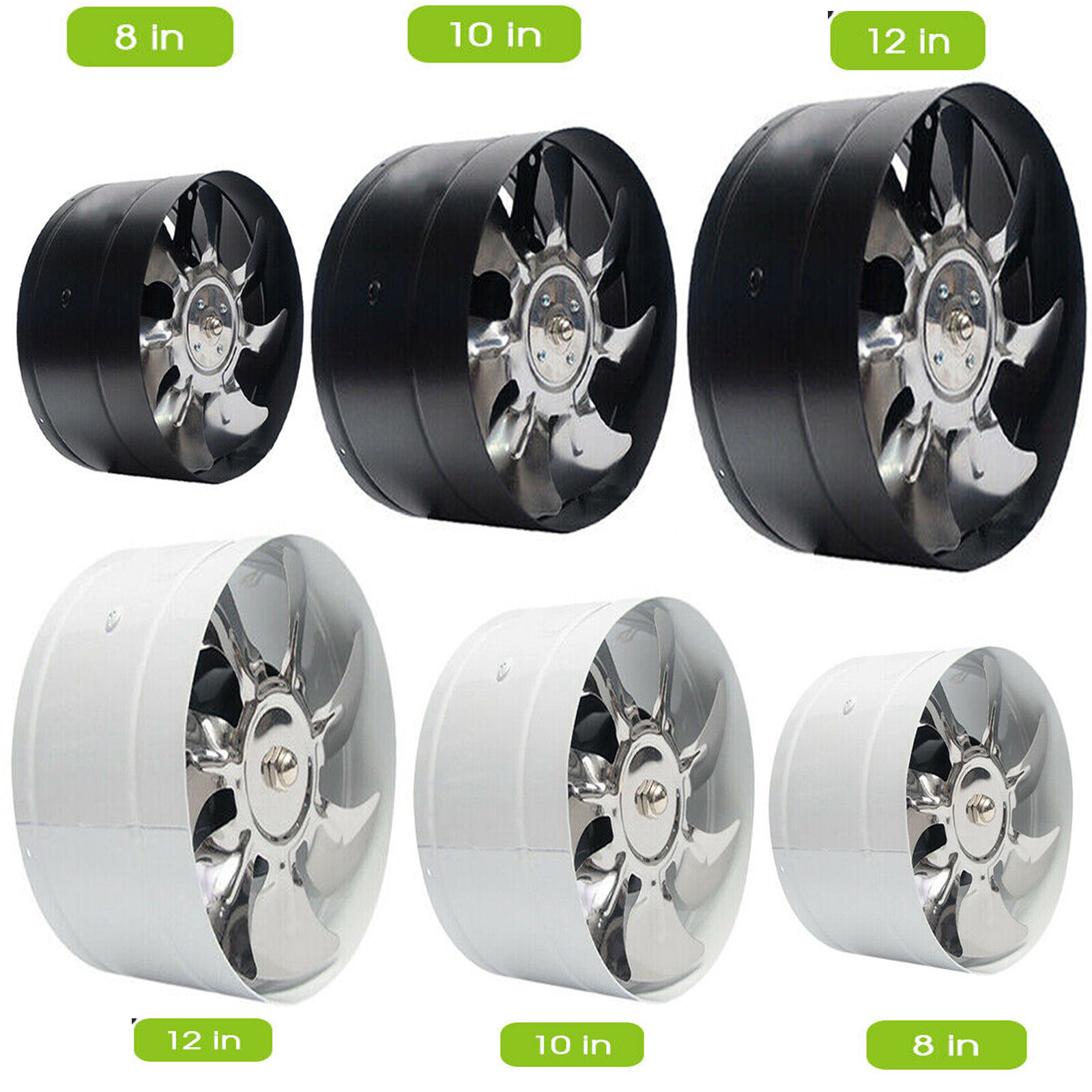 8"/10"/12" Inline Duct Fan Blower Booster Exhaust HVAC Air Cooling Ventilation