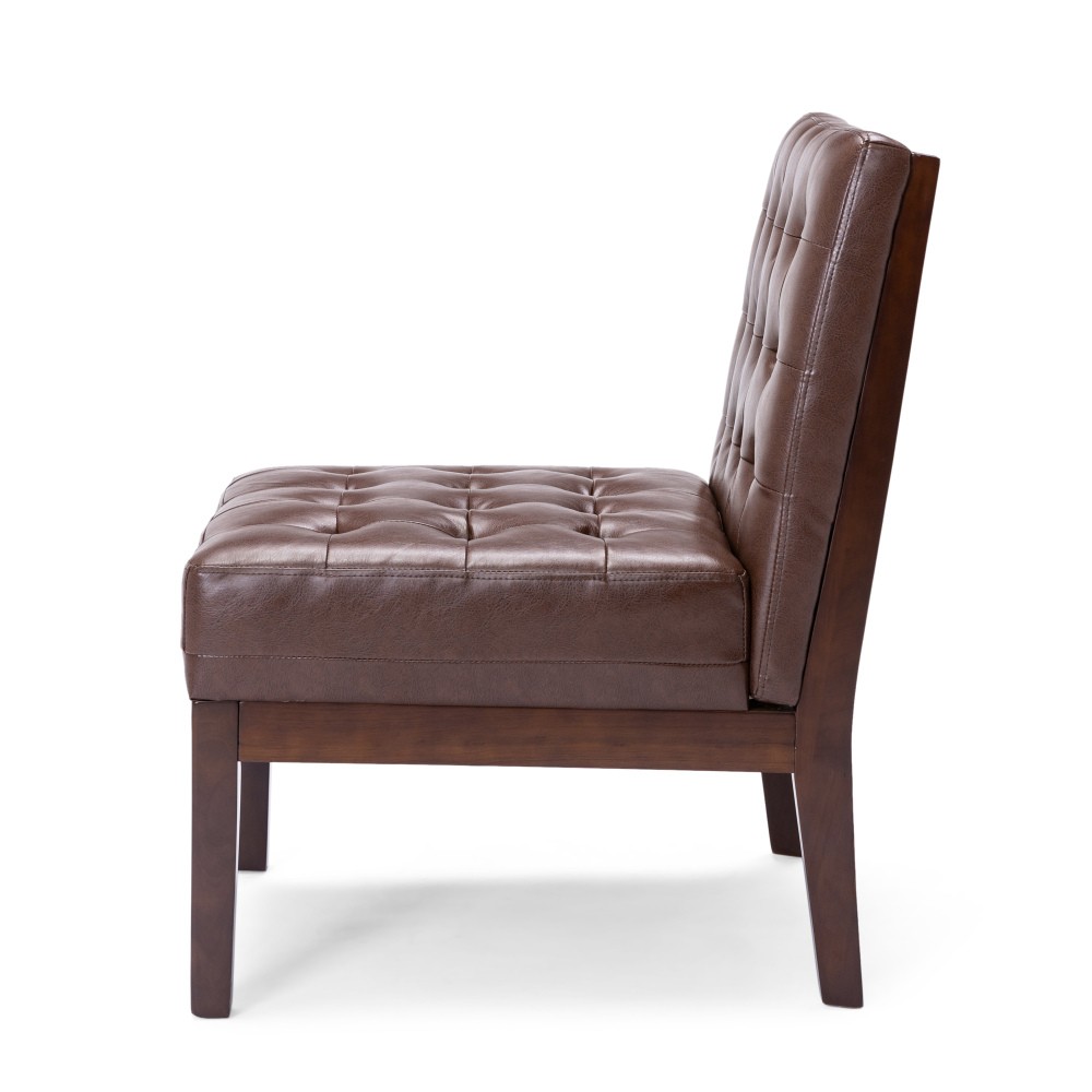 Dark Brown Accent Chair w/ Waffle Stitch, Rubberwood Legs, Modern, Free Shipping