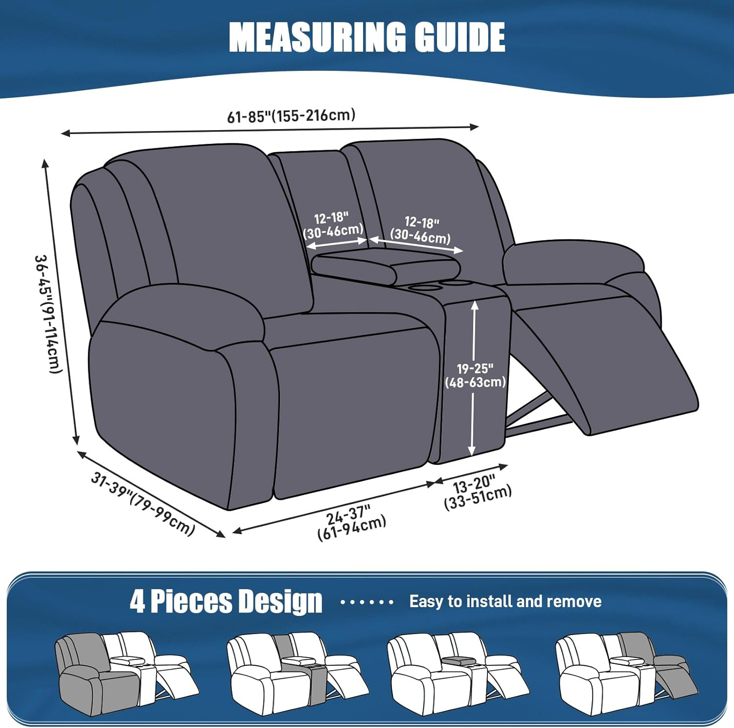 Sofa Bed Cover,Full Size Sleeper Couch Convertible Recliner Cover with Console